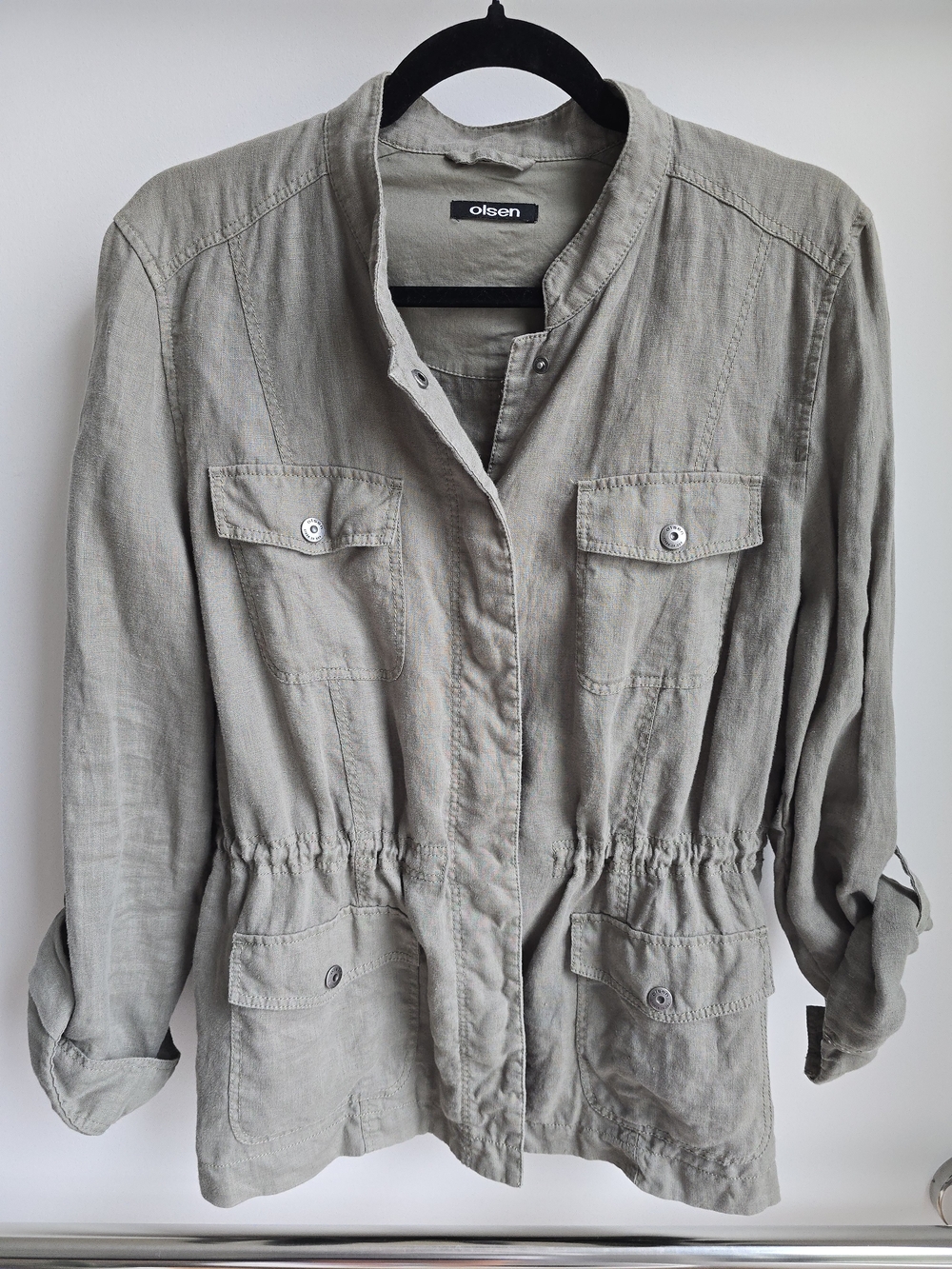 Olive/Army Green Linen Utility Jacket - Women's Size M/L/44